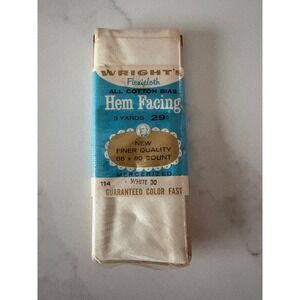 Vintage Wrights Flexicoth All Cotton Bias Hem Facing White 30 3 Yards‎